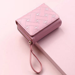 Casual PU Multi Objects Pocket Short Embroidered Love Pattern Wallet Tri Fold Card Bag Mssza