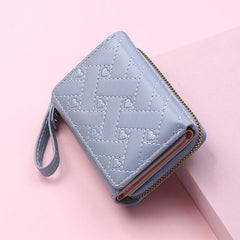 Casual PU Multi Objects Pocket Short Embroidered Love Pattern Wallet Tri Fold Card Bag Mssza