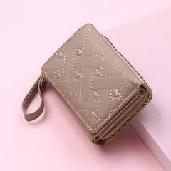 Casual PU Multi Objects Pocket Short Embroidered Love Pattern Wallet Tri Fold Card Bag Mssza