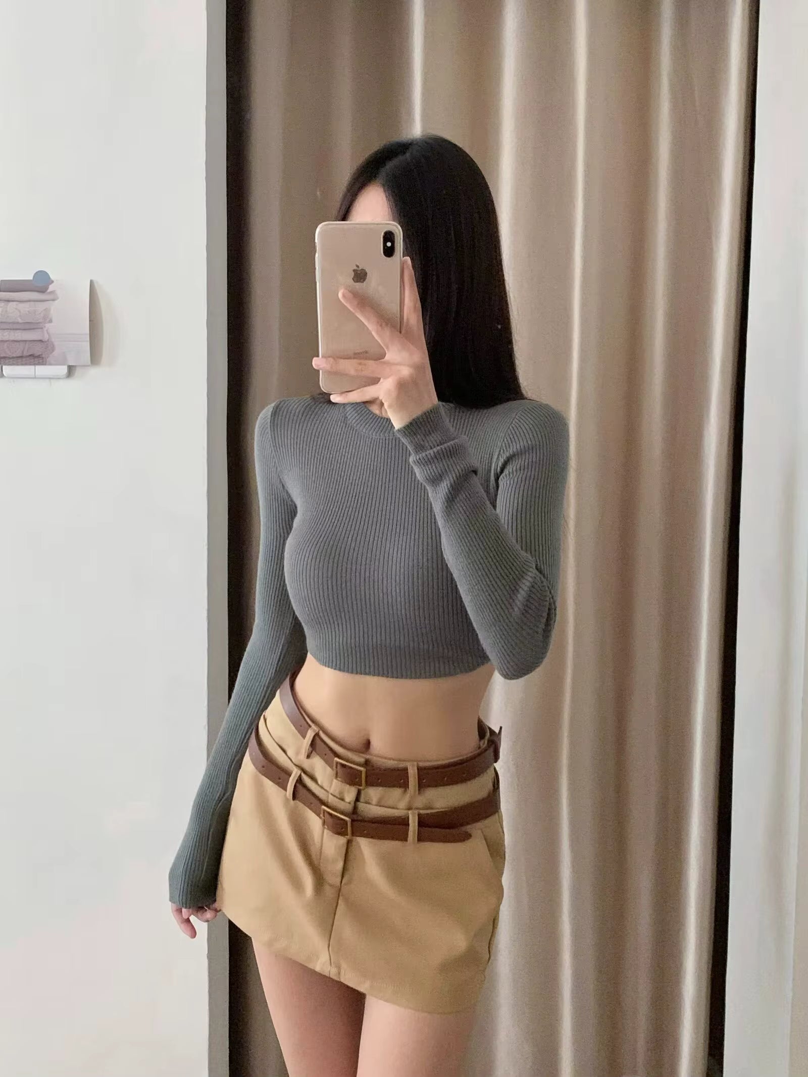 Casual Package Hips Retro Double Belt High Waist Pencil Skirt Mssza