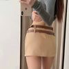 Casual Package Hips Retro Double Belt High Waist Pencil Skirt Mssza