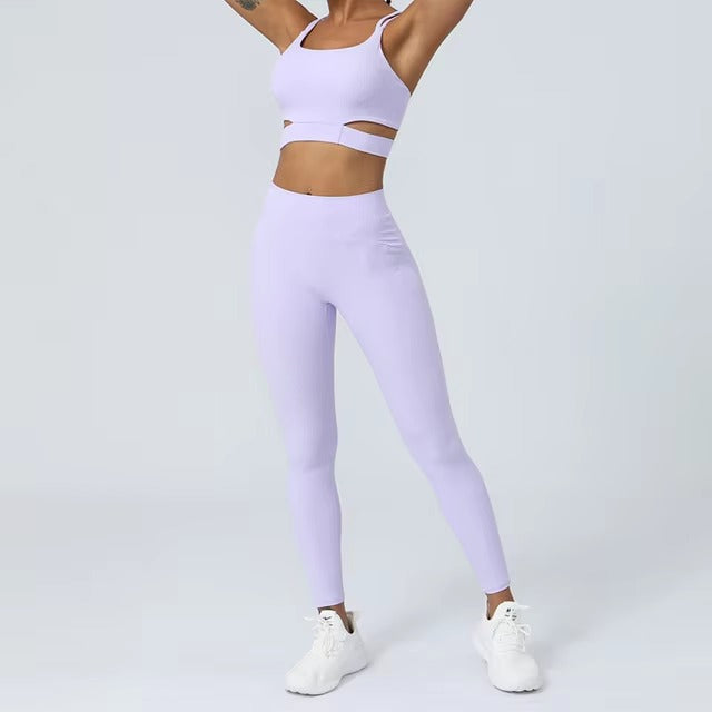 Casual Pants And Bra Cloud Feeling Ribbed Two Piece Yoga Suit Mssza