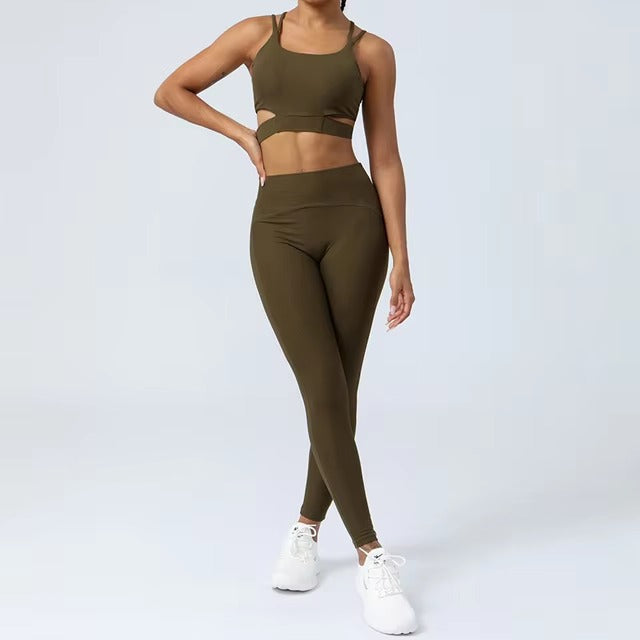 Casual Pants And Bra Cloud Feeling Ribbed Two Piece Yoga Suit Mssza