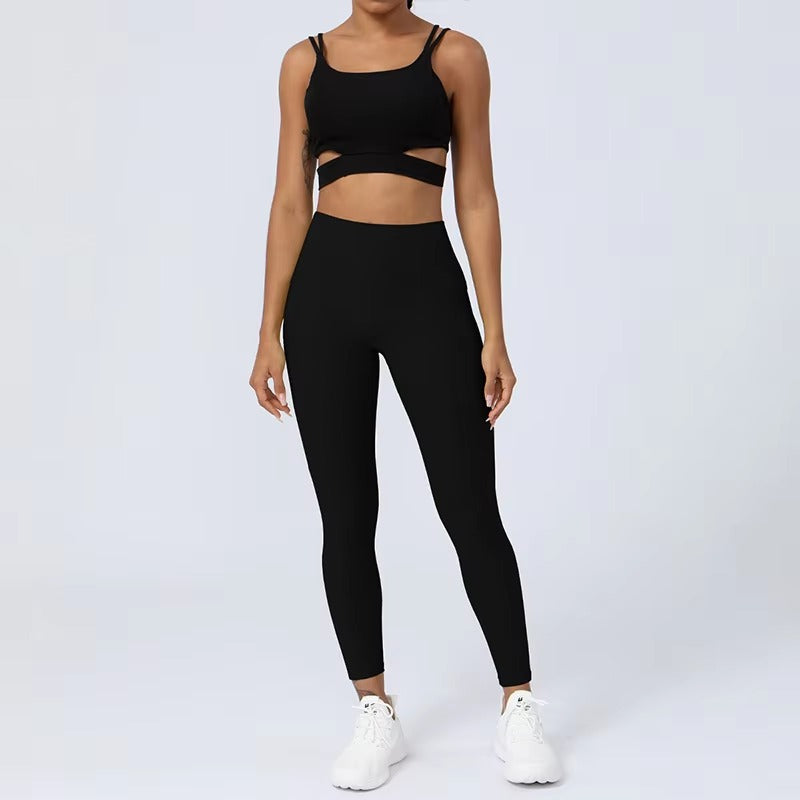 Casual Pants And Bra Cloud Feeling Ribbed Two Piece Yoga Suit Mssza