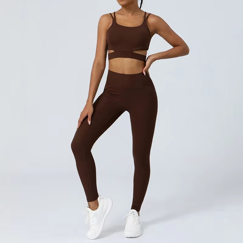 Casual Pants And Bra Cloud Feeling Ribbed Two Piece Yoga Suit Mssza