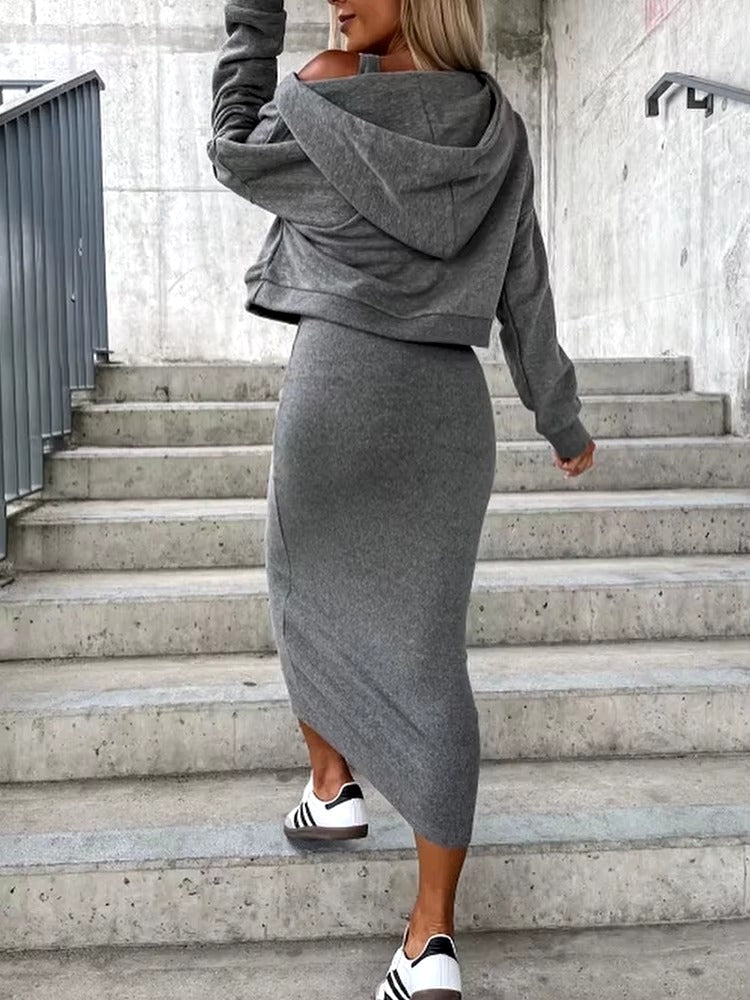 Casual Patch Batwing Sleeve Top And Skirt Two Pieces Set Mssza