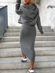 Casual Patch Batwing Sleeve Top And Skirt Two Pieces Set Mssza