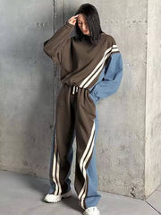 Casual Patchwork O-Neck Long Sleeve Blouse And Pant 2 Piece Sets Mssza