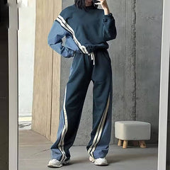 Casual Patchwork O-Neck Long Sleeve Blouse And Pant 2 Piece Sets Mssza