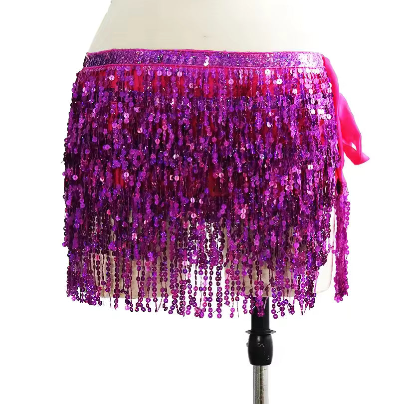 Casual Patchwork Sequins Tassel Performance Stage Belly Dance Mini Skirt Mssza