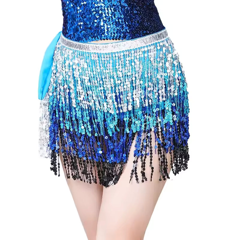 Casual Patchwork Sequins Tassel Performance Stage Belly Dance Mini Skirt Mssza