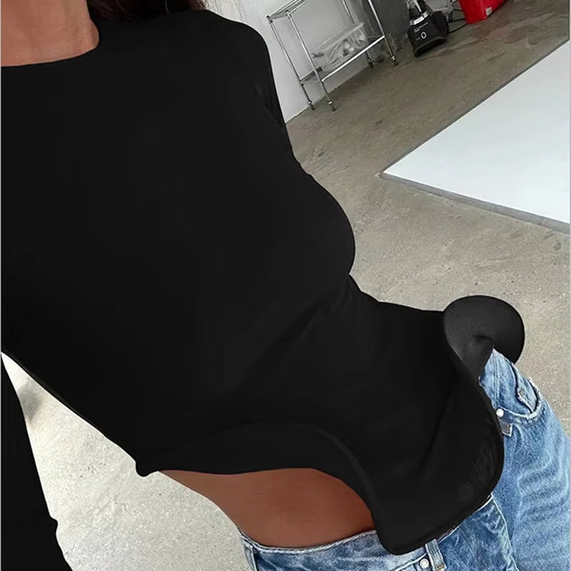 Casual Patchwork Solid Asymmetry Slim Long Sleeve Ruffle Top Mssza