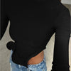 Casual Patchwork Solid Asymmetry Slim Long Sleeve Ruffle Top Mssza