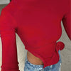 Casual Patchwork Solid Asymmetry Slim Long Sleeve Ruffle Top Mssza