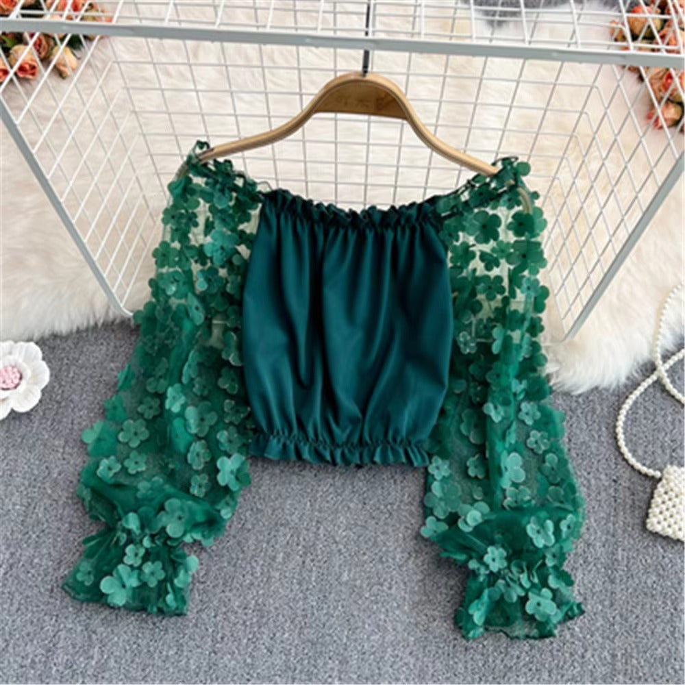 Casual Patchwork Square Collar Lantern Chiffon Tops Mssza