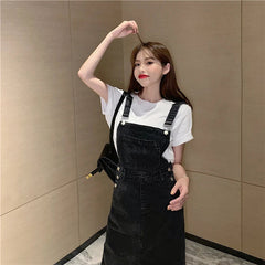 Casual Pencil Slash Neck Non Stretch Adjustable Strap Jean Rompers Mssza