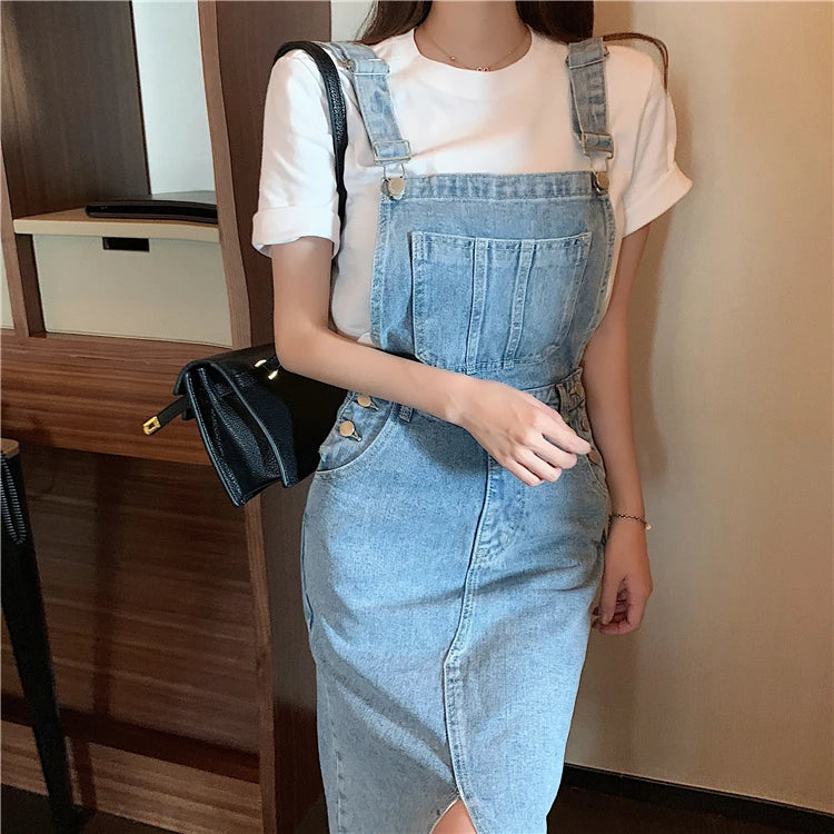 Casual Pencil Slash Neck Non Stretch Adjustable Strap Jean Rompers Mssza