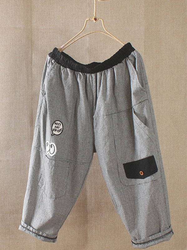 Casual Plaid Patch Pockets Harem Pants Mssza
