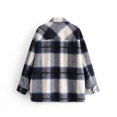 Casual Plaid Pockets Batwing Long Sleeve Turn Down Collar Shirt Mssza