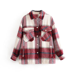 Casual Plaid Pockets Batwing Long Sleeve Turn Down Collar Shirt Mssza