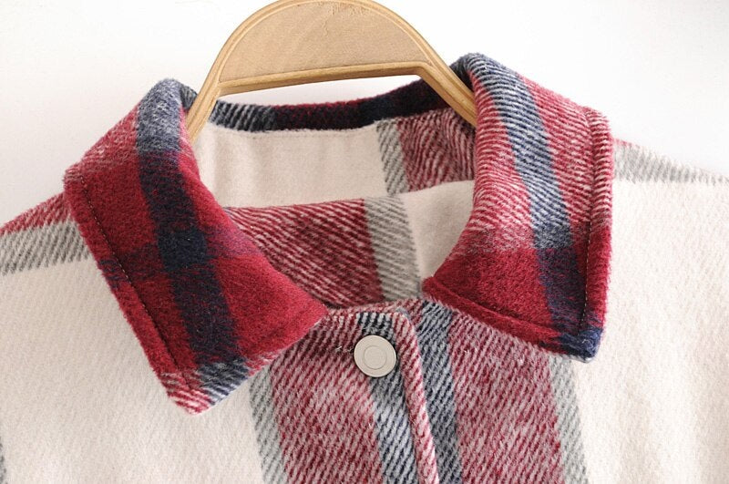 Casual Plaid Pockets Batwing Long Sleeve Turn Down Collar Shirt Mssza