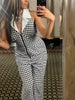 Casual Plaid Printed Contrast Color Lapel Halter Zip-up Straight Jumpsuits Mssza