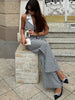 Casual Plaid Printed Contrast Color Lapel Halter Zip-up Straight Jumpsuits Mssza