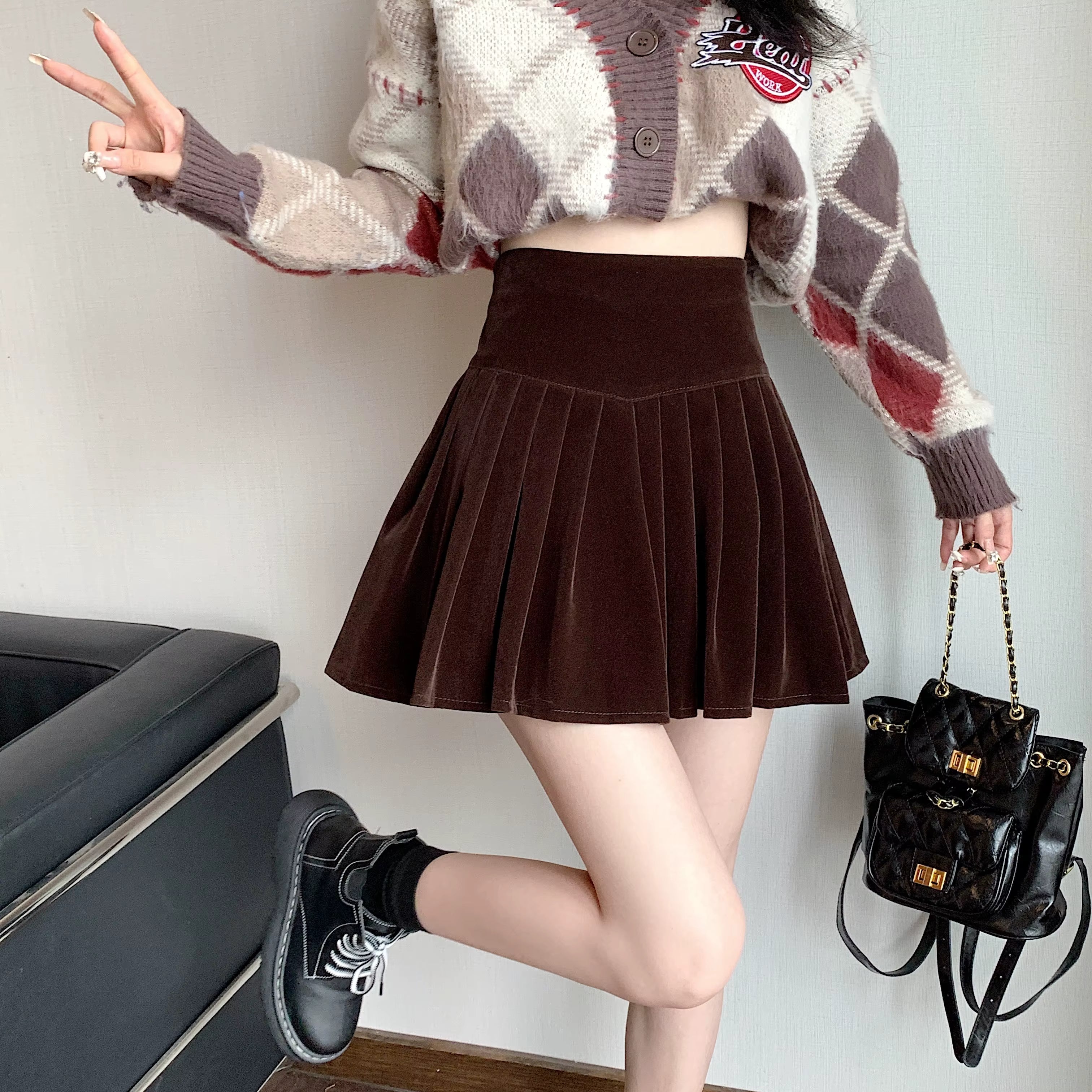 Casual Pleated Empire A-Line High Waist Medium Stretch Mini Skirts Mssza