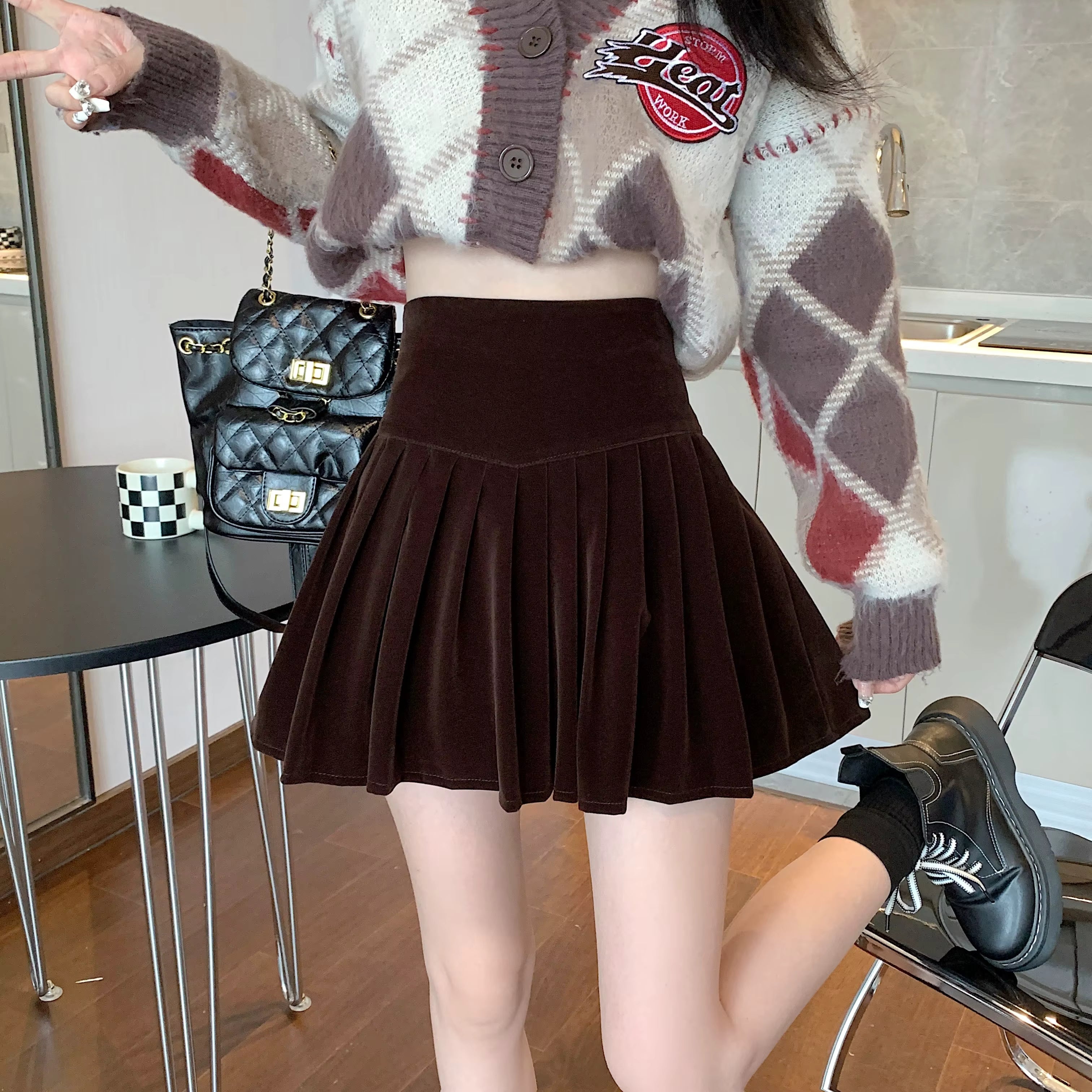 Casual Pleated Empire A-Line High Waist Medium Stretch Mini Skirts Mssza