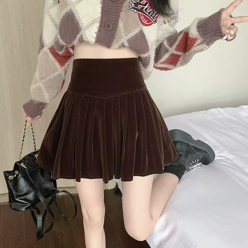 Casual Pleated Empire A-Line High Waist Medium Stretch Mini Skirts Mssza