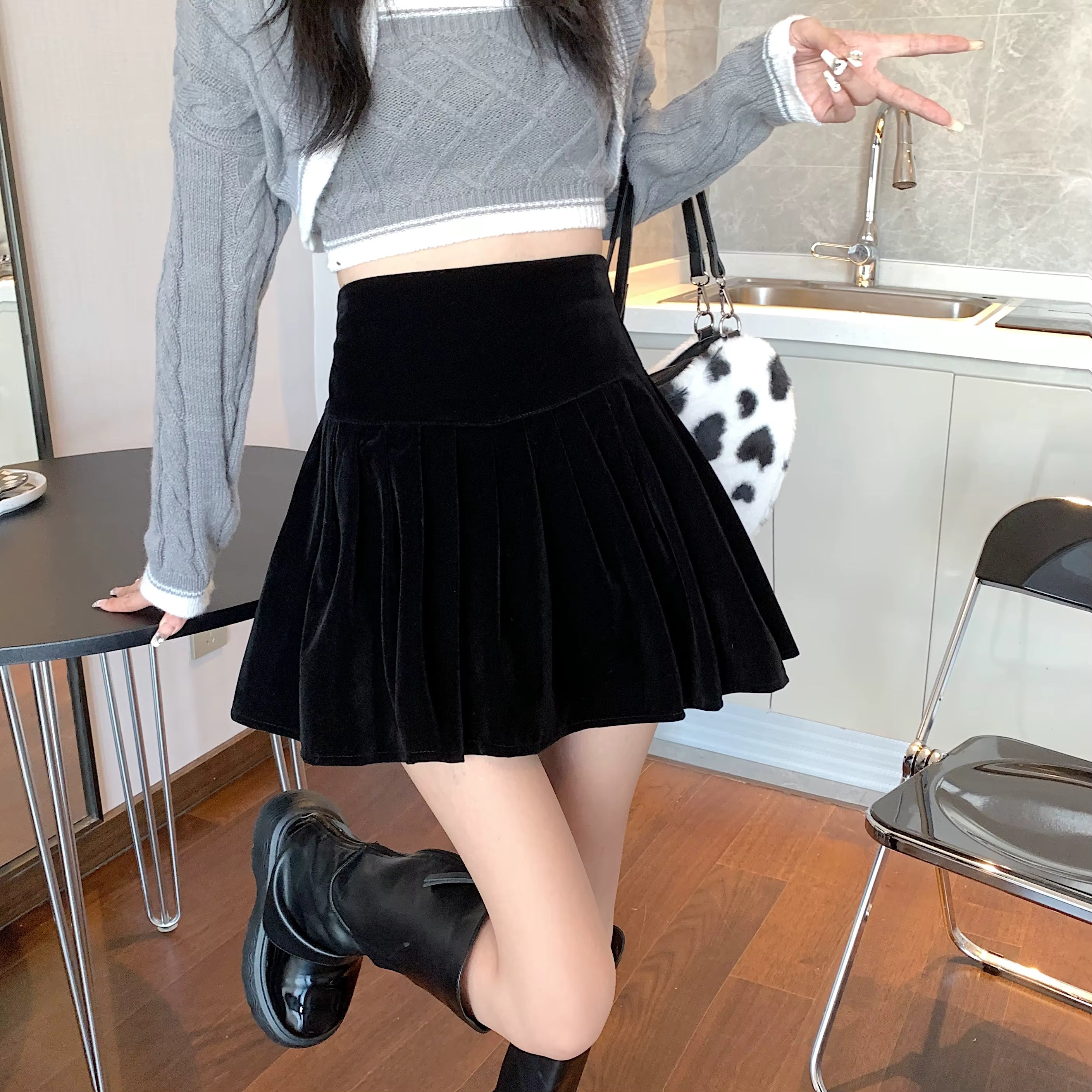 Casual Pleated Empire A-Line High Waist Medium Stretch Mini Skirts Mssza