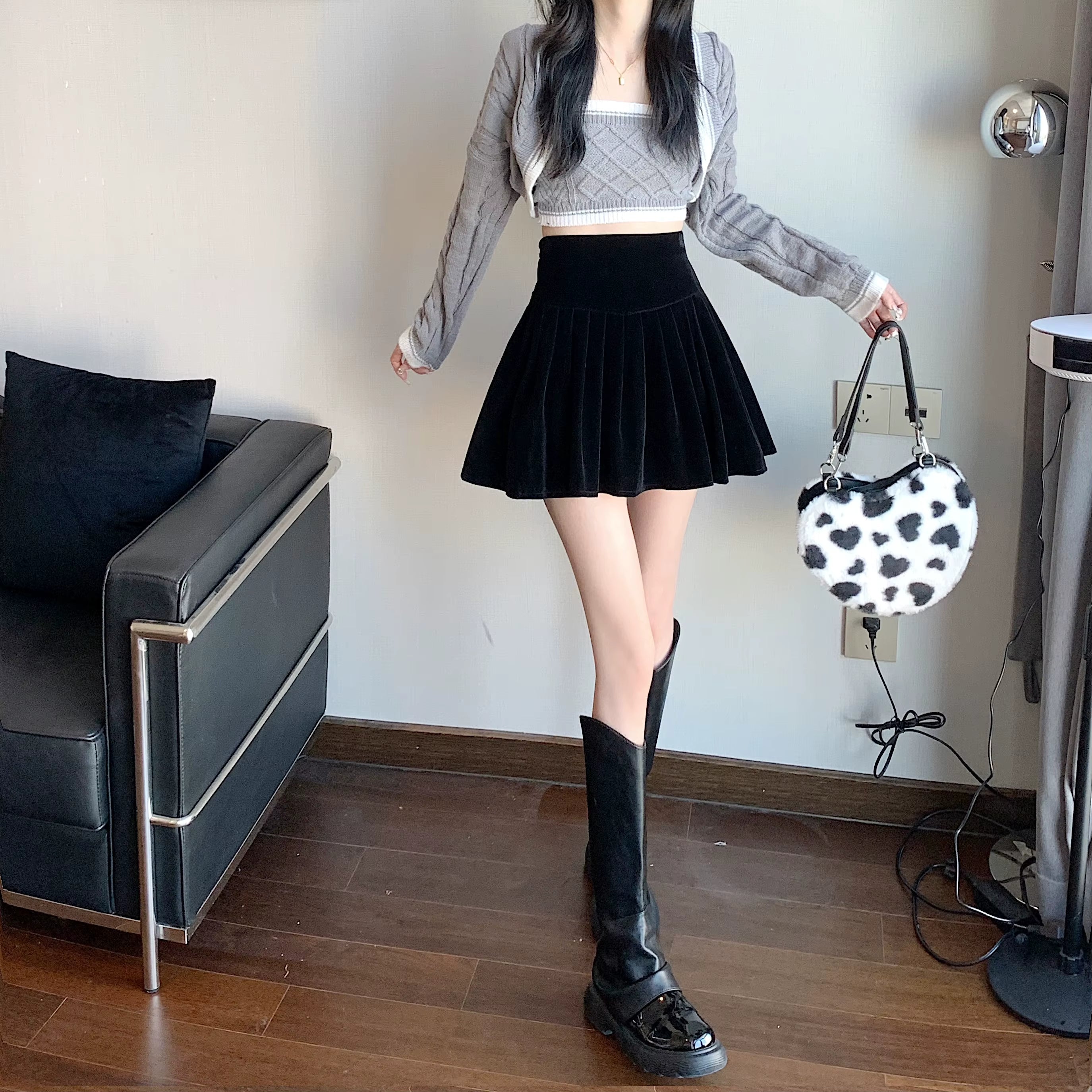 Casual Pleated Empire A-Line High Waist Medium Stretch Mini Skirts Mssza
