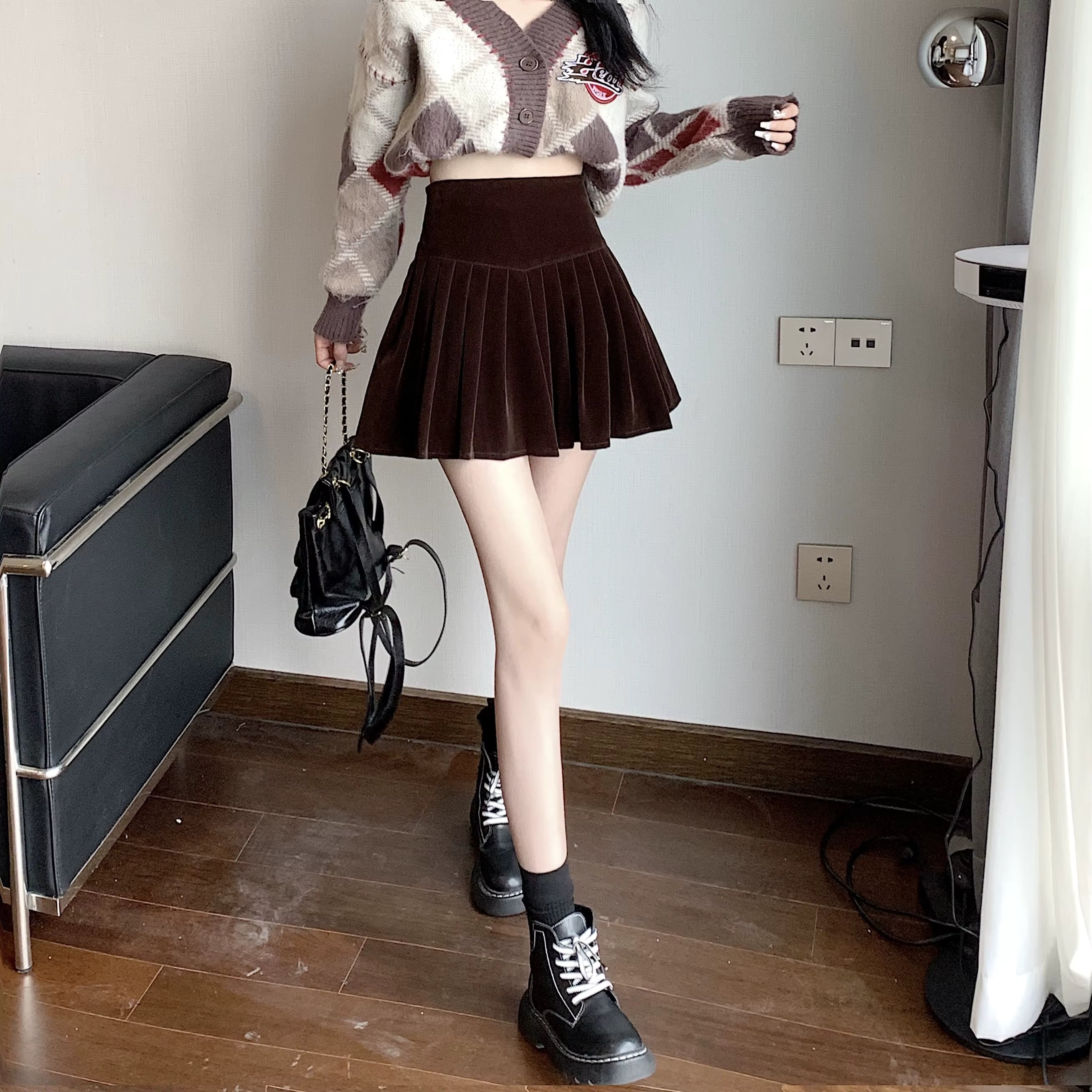 Casual Pleated Empire A-Line High Waist Medium Stretch Mini Skirts Mssza