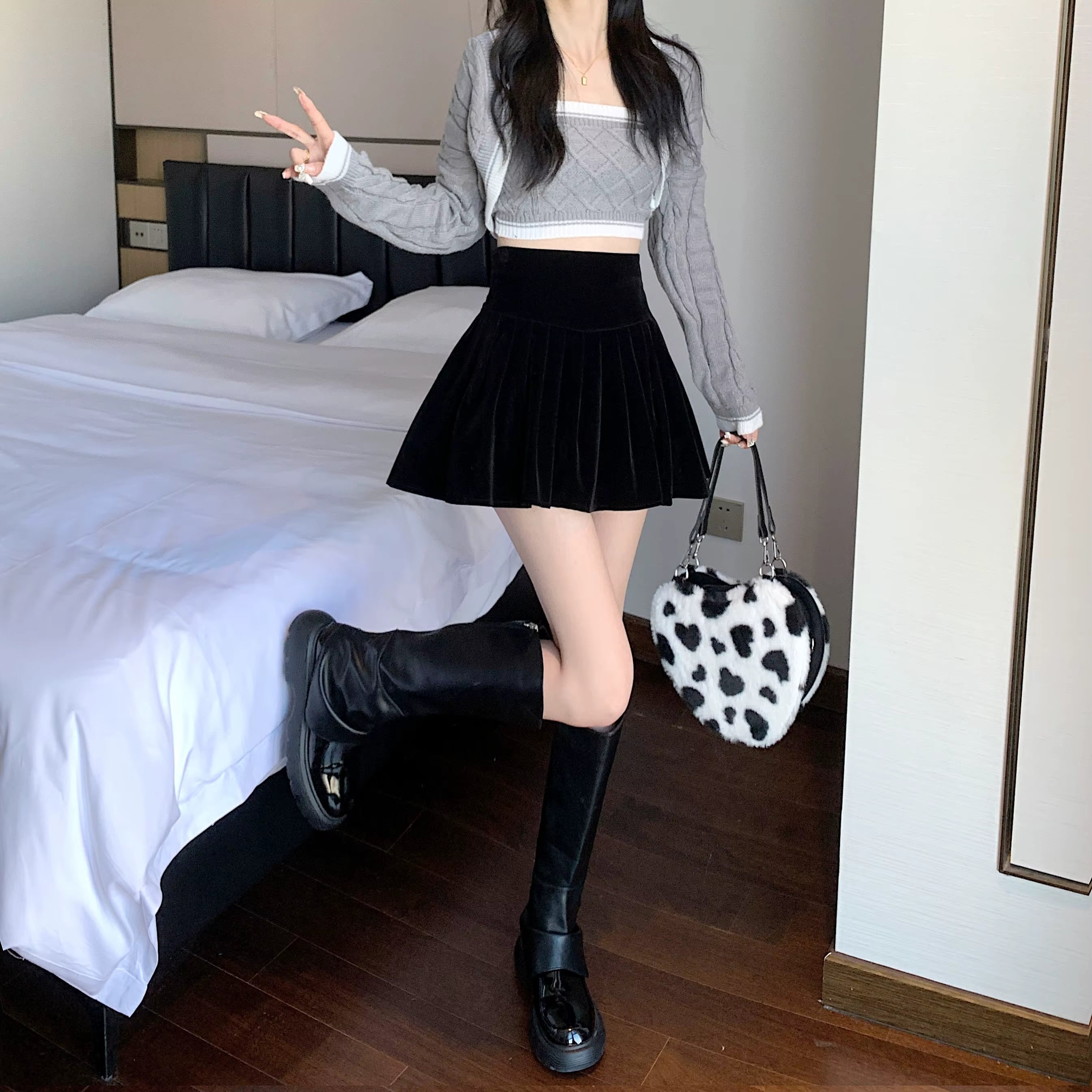 Casual Pleated Empire A-Line High Waist Medium Stretch Mini Skirts Mssza