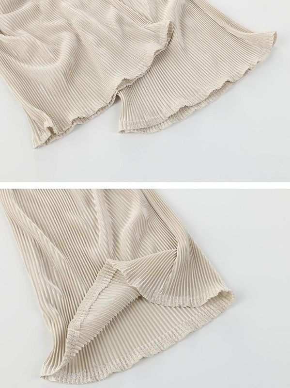 Casual Pleated Solid Color Elastic Waist Trouser Pants Mssza
