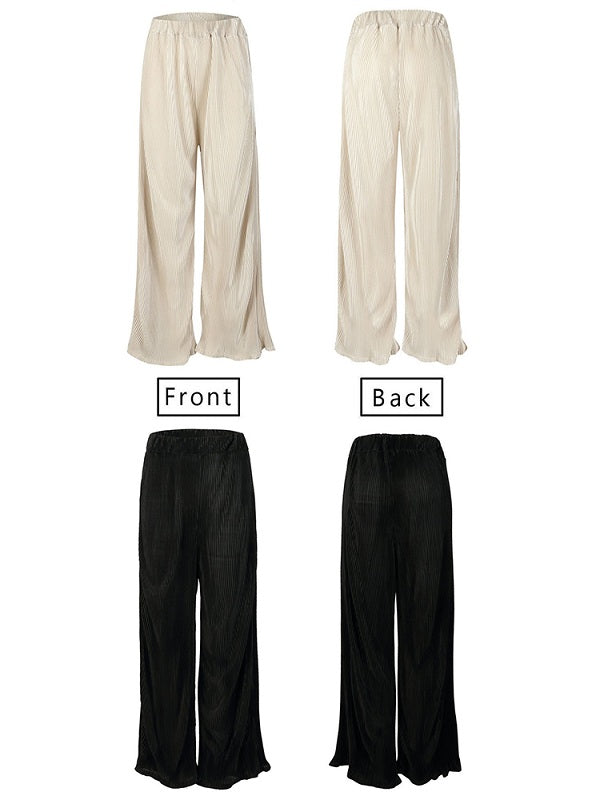 Casual Pleated Solid Color Elastic Waist Trouser Pants Mssza