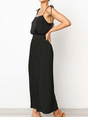 Casual Pleated Solid Color Elastic Waist Trouser Pants Mssza