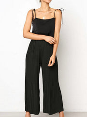 Casual Pleated Solid Color Elastic Waist Trouser Pants Mssza