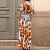 Casual Pleated V-neck Hollow Out Pattern Print Waist Slim Party Dress Mssza
