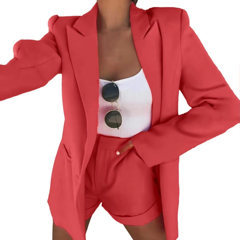 Casual Pocket Design Lady Business Cardigan Coat Shorts Set Office Outfit Short Suits Mssza