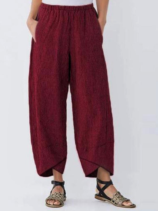 Casual Pocket Elastic Waist Stripe Pants Mssza