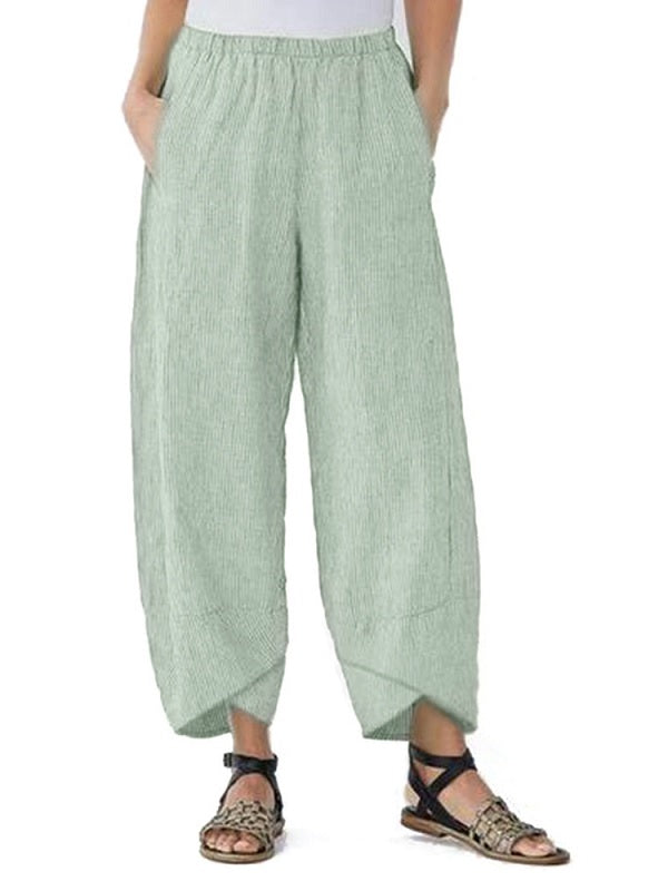 Casual Pocket Elastic Waist Stripe Pants Mssza