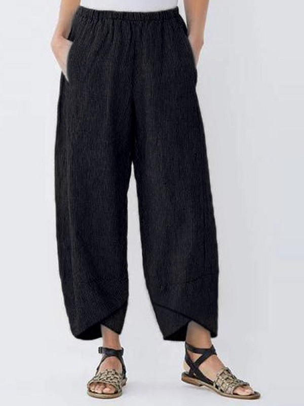 Casual Pocket Elastic Waist Stripe Pants Mssza