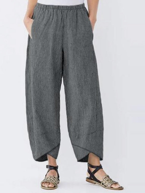 Casual Pocket Elastic Waist Stripe Pants Mssza