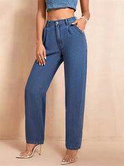 Casual Pockets Classic Baggy Straight Leg Vintage High Waisted Denim Pants Mssza