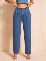 Casual Pockets Classic Baggy Straight Leg Vintage High Waisted Denim Pants Mssza