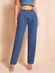 Casual Pockets Classic Baggy Straight Leg Vintage High Waisted Denim Pants Mssza