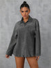 Casual Pockets Long-sleeved Turn-down Collar Zipper Loose Denim Blouse Tops Mssza