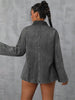 Casual Pockets Long-sleeved Turn-down Collar Zipper Loose Denim Blouse Tops Mssza
