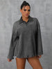 Casual Pockets Long-sleeved Turn-down Collar Zipper Loose Denim Blouse Tops Mssza